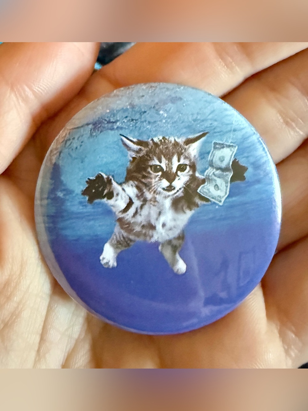New Hard To Find Nirvana Nevermind Album Cover Pool Cat 2.25" Button Pin Grunge